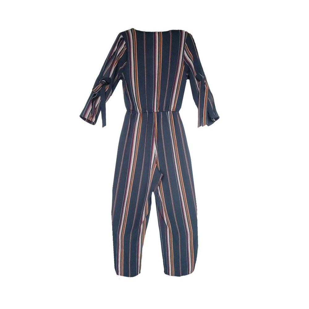Sz S Womens Speechless Jumpsuit Striped Long Sleeve Elastic Waist Gray Multi New - Picture 3 of 9